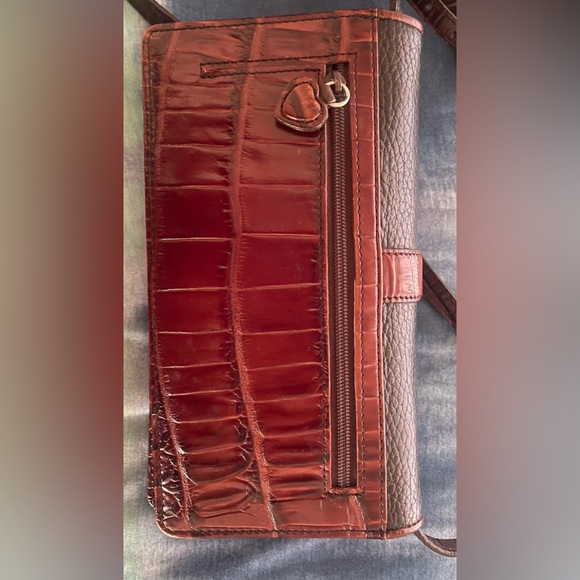 Brighton Brown Leather Mini Croc Embossed Flap Crossbody Bag Organizer Purse - Picture 13 of 15